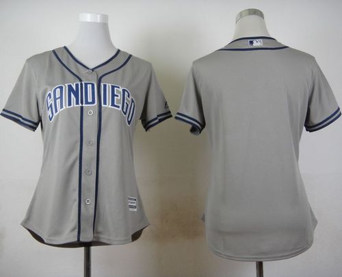 Padres Blank Grey Road Women's Stitched MLB Jersey - Click Image to Close
